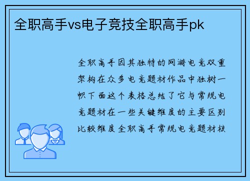 全职高手vs电子竞技全职高手pk